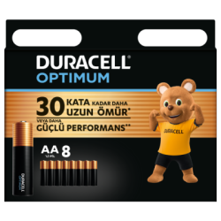 Duracell Optimum AA Alkalin Kalem Pil, 1,5V (LR6 / MN1500), 8’li Paket - 1