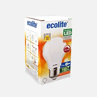 Ecolite Soft Filament Dimmer A60 7.5 W Sarı Klasik E27 Duy Led Ampul - 1